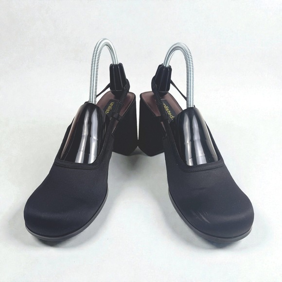 Unlisted Shoes - Y2K Unlisted Black Satin Chunky Block Heel Slingback Close Toed Shoes Size 9M